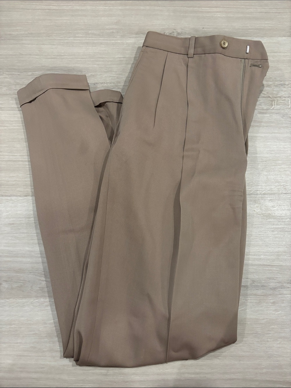 Men's Taupe Dress Pants - Classic Pleated Trousers